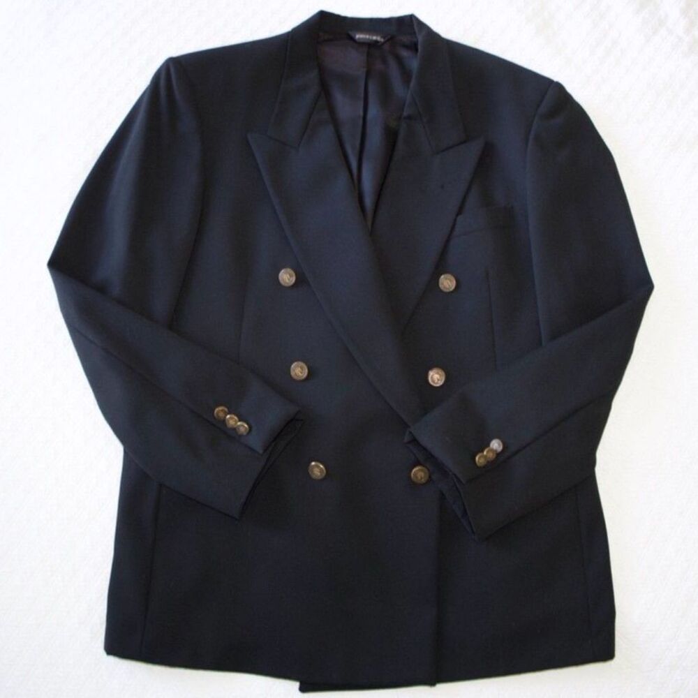 Pierre Cardin Men's 100% Wool Double Breasted Sportcoat 44R Gold Buttons